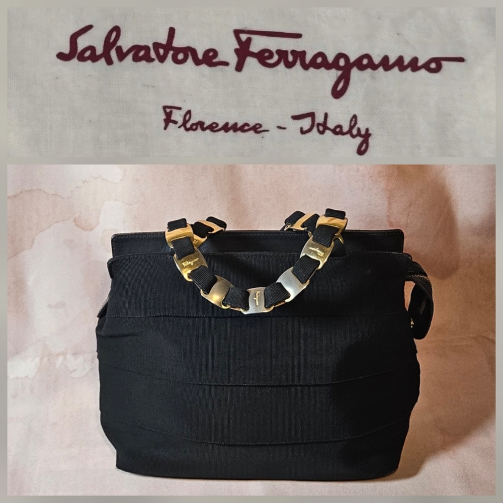 Salvatore Ferragamo Black Shoulder Bag With Gold Accents